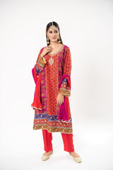 Red Screen Print Kurta Dress