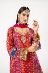 Red Screen Print Kurta Dress