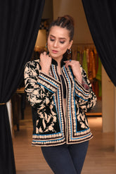 Royal Emerald Green Hand Embroidered Velvet Jacket. Perfect for Qawalis and Musical Evenings or Winter Dinners.