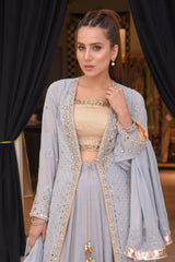 Grey Chikankari Lengha Choli