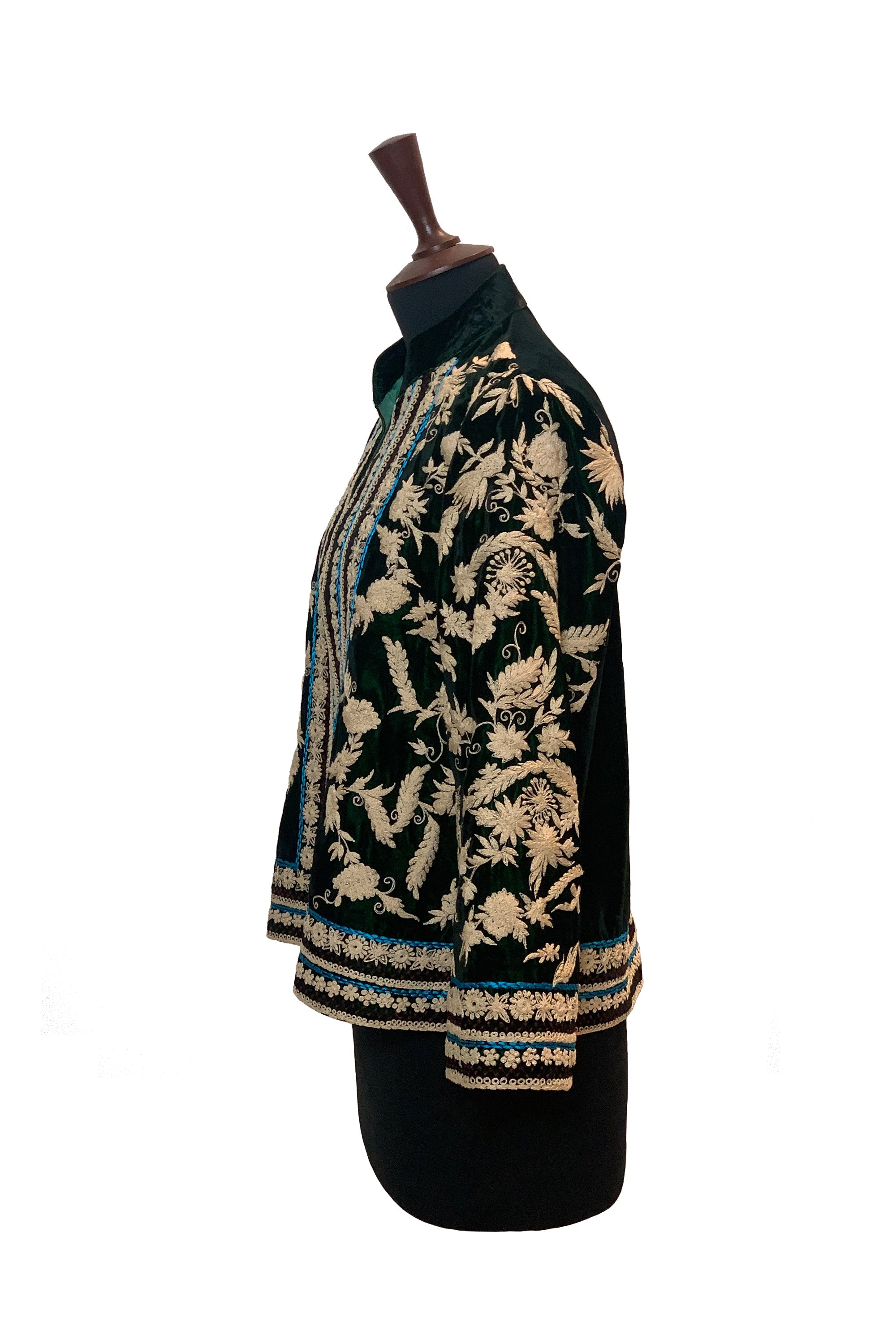 Royal Emerald Green Hand Embroidered Velvet Jacket. Perfect for Qawalis and Musical Evenings or Winter Dinners.