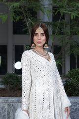 White Sheesh Mahal chikankari dress for Nikkah and Dua e khair
