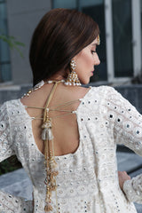 White Sheesh Mahal chikankari dress for Nikkah and Dua e khair