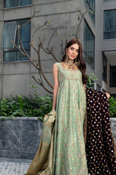 Modern wear wedding dress in tissue with beautiful zari work