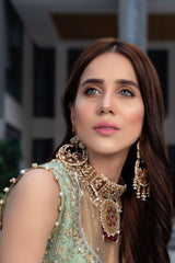 Modern wear wedding dress in tissue with beautiful zari work paired with Hamna amir jewelry collection