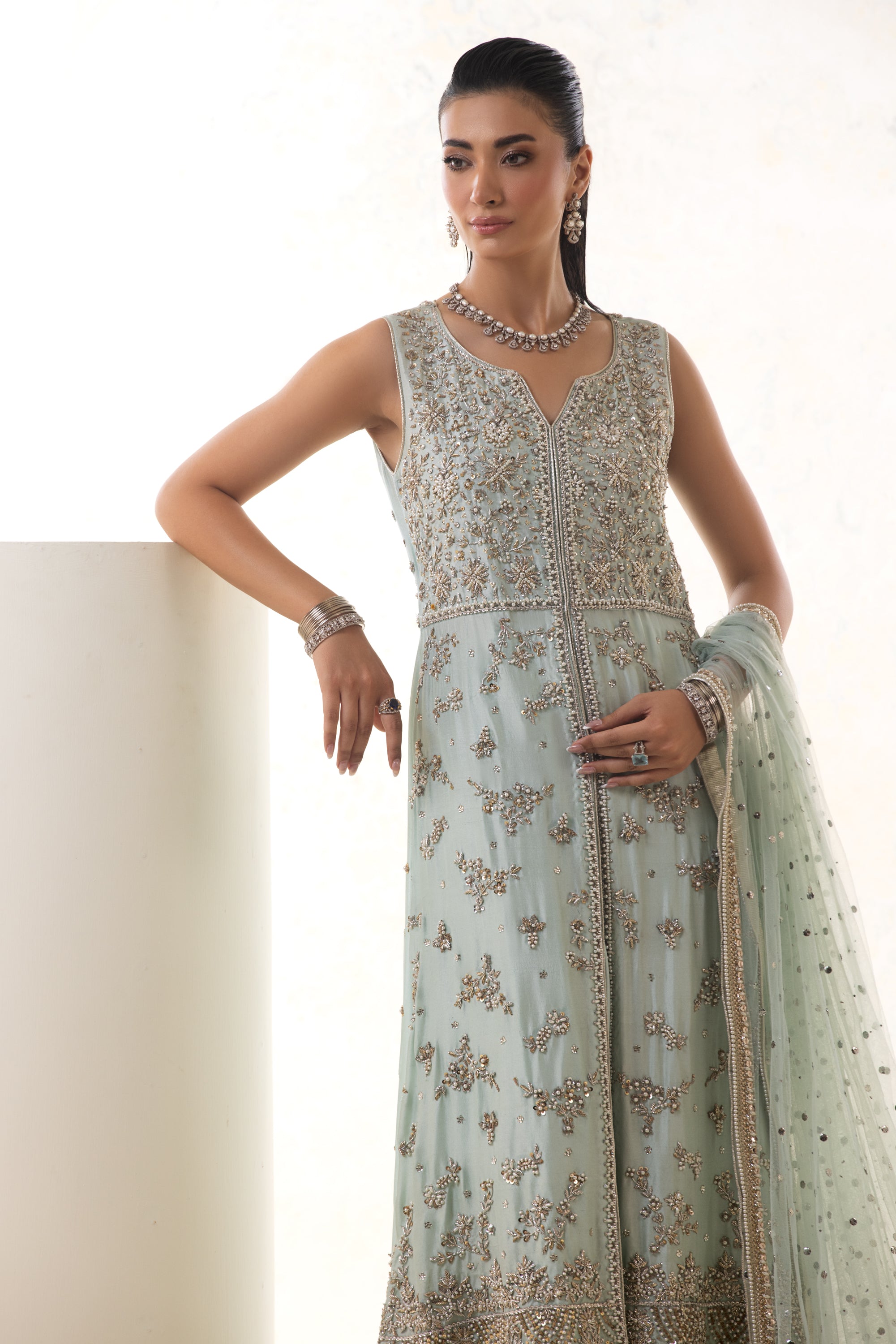 SOFT BLUE SILK NIKKAH DRESS