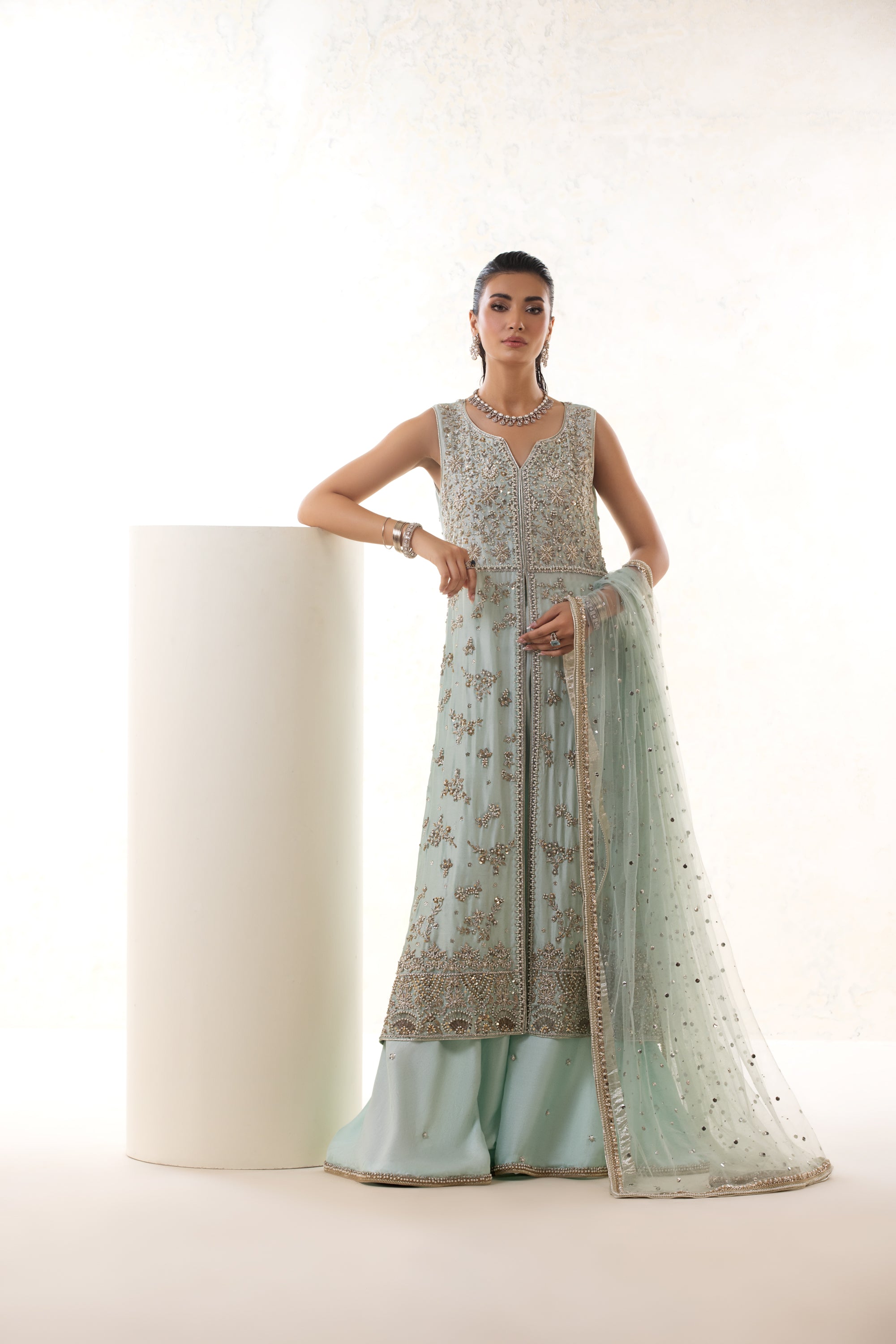 SOFT BLUE SILK NIKKAH DRESS