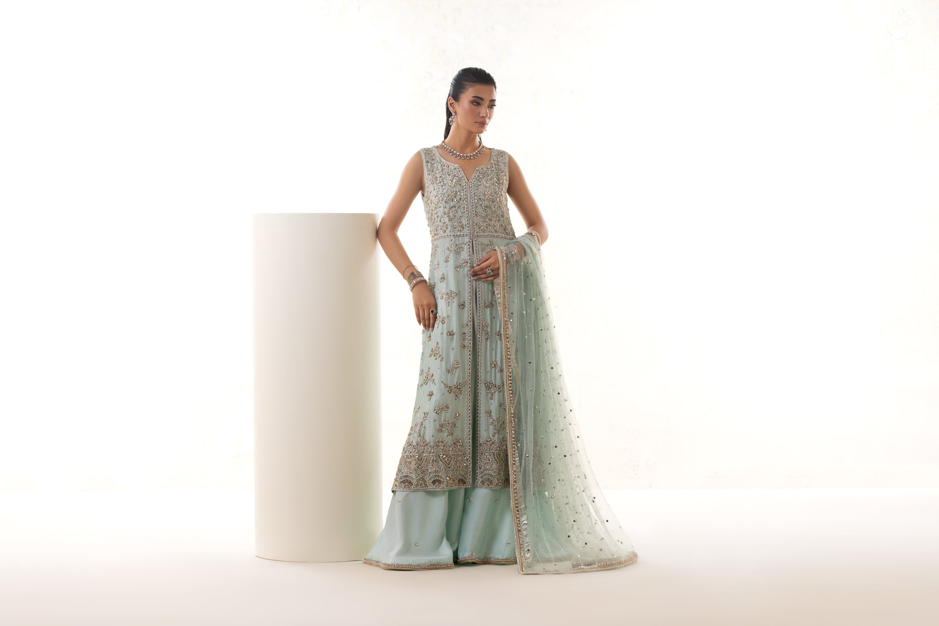 SOFT BLUE SILK NIKKAH DRESS