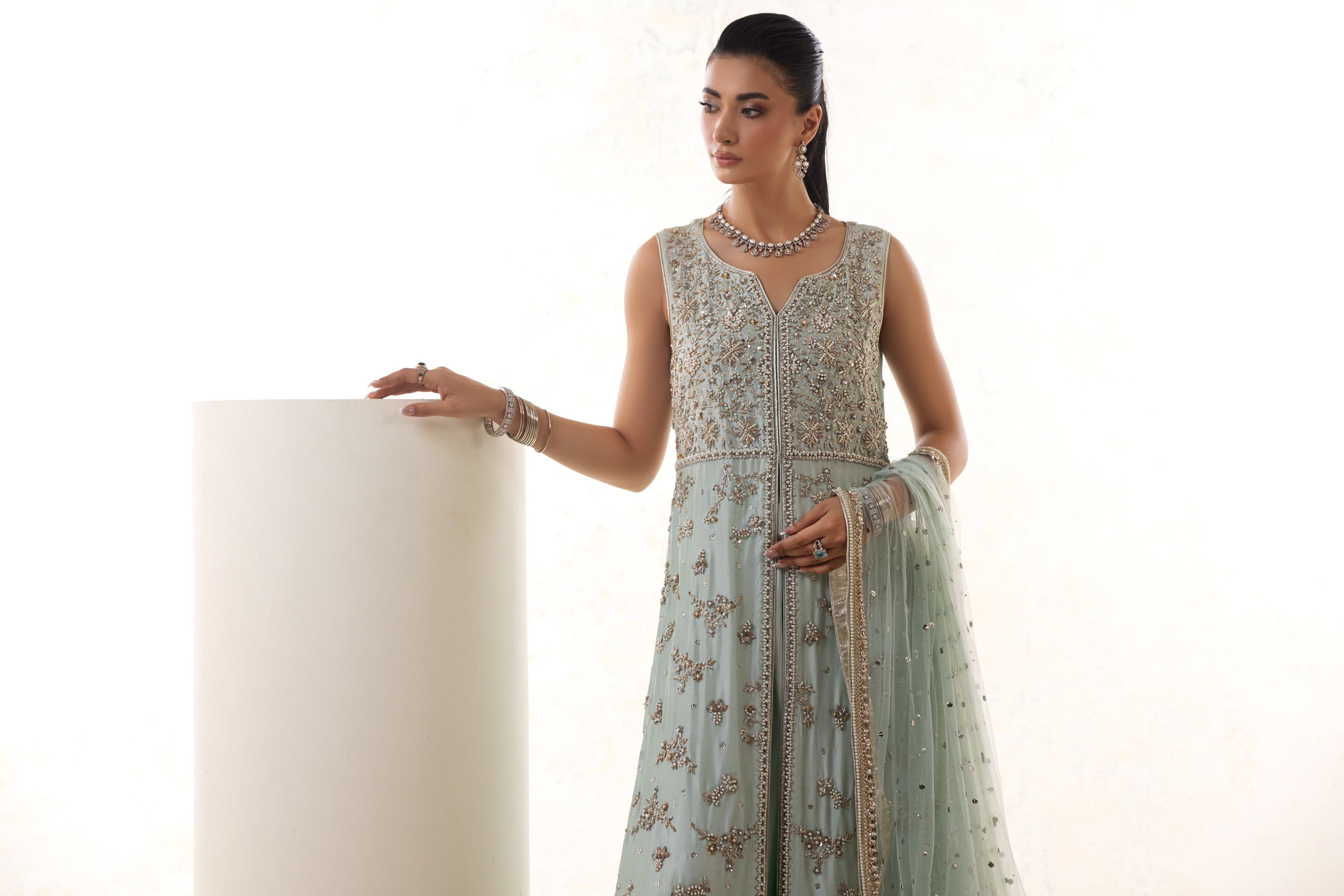 SOFT BLUE SILK NIKKAH DRESS