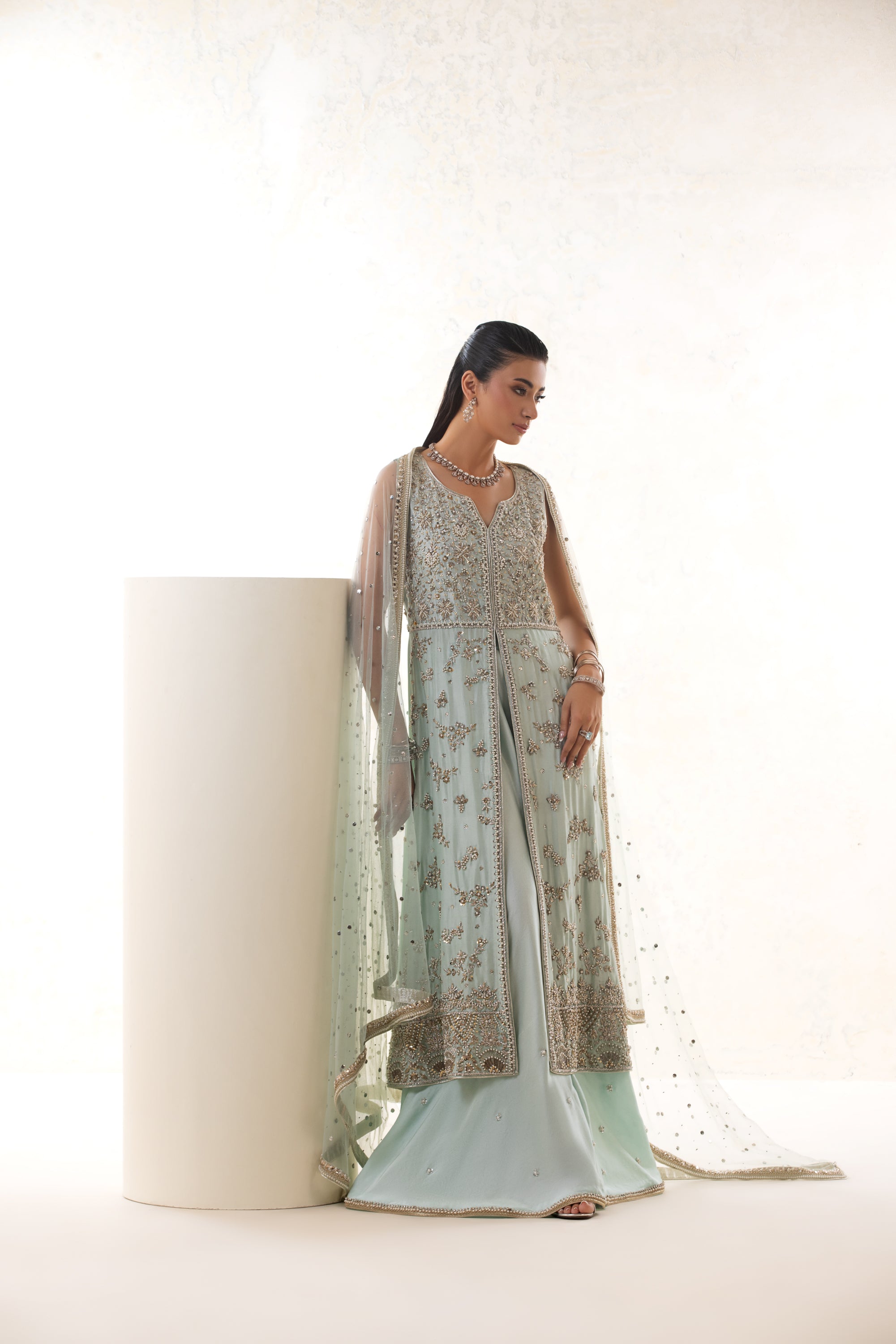 SOFT BLUE SILK NIKKAH DRESS