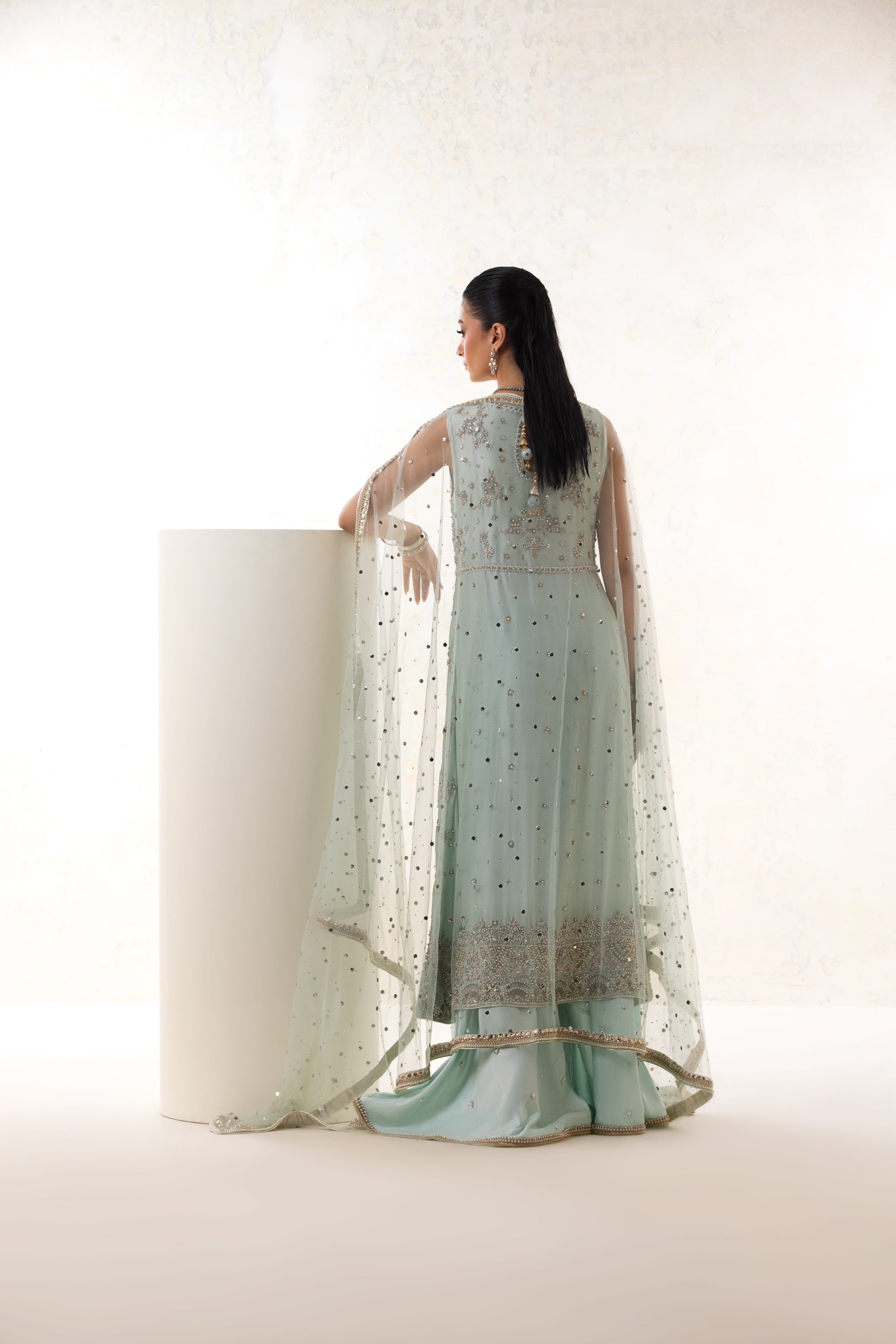 SOFT BLUE SILK NIKKAH DRESS