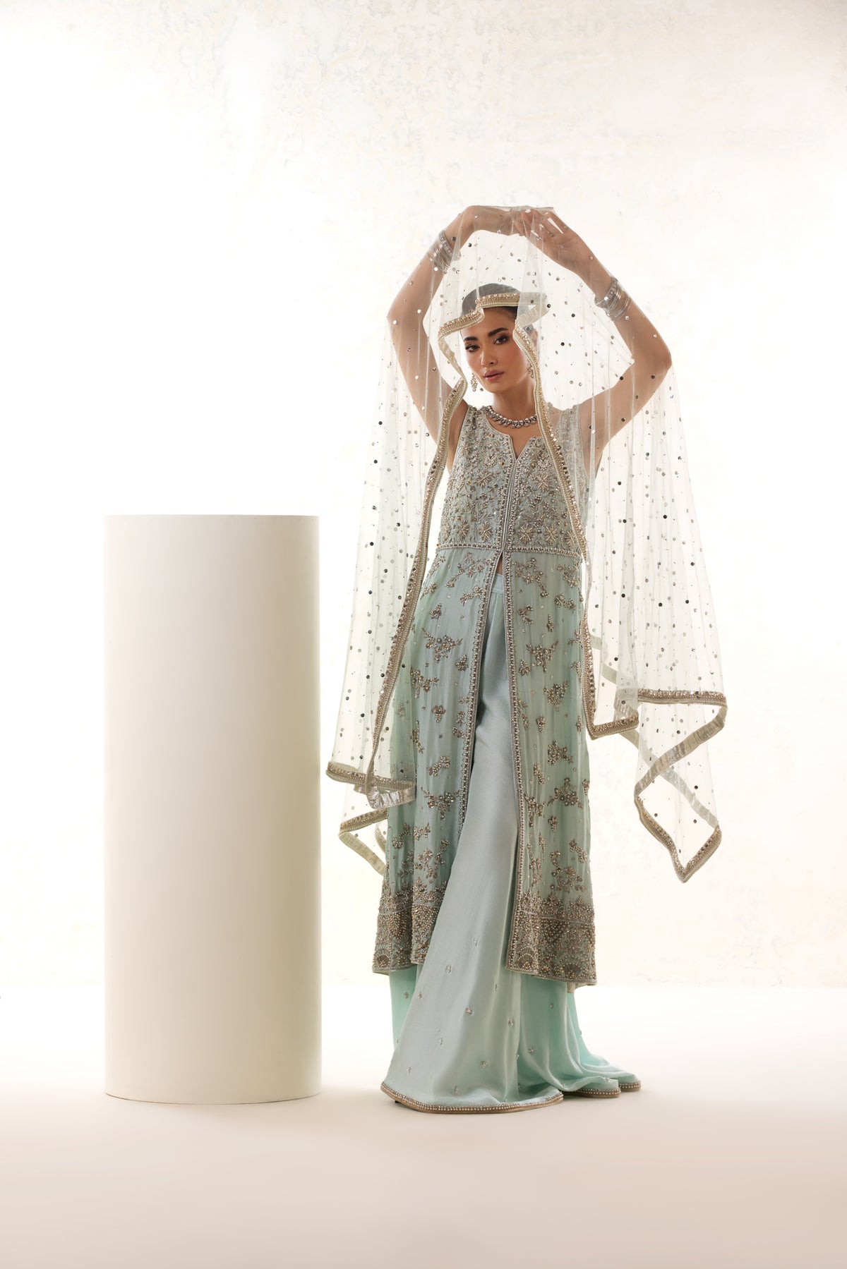 SOFT BLUE SILK NIKKAH DRESS