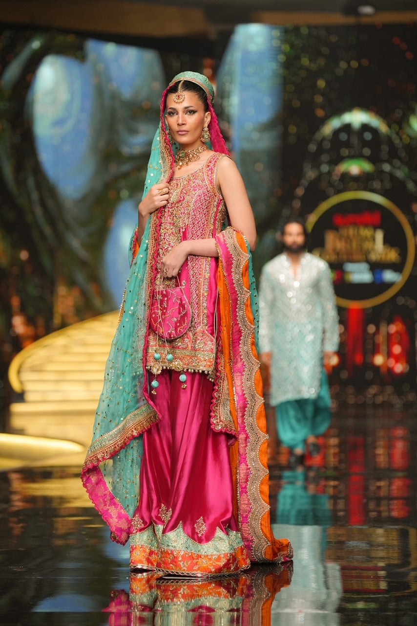 HOT PINK MEHNDI DRESS Large / With Orange Dpta