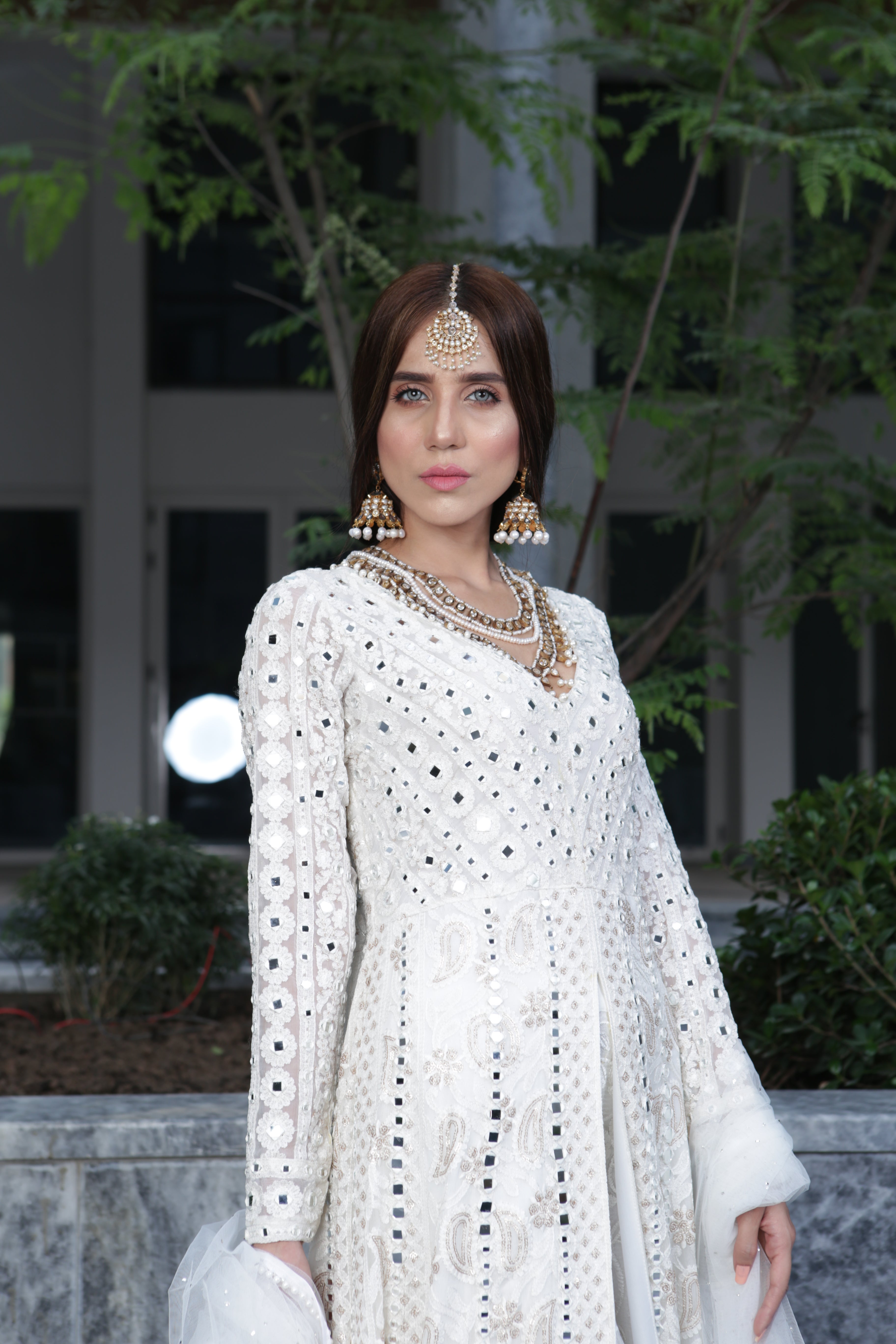 White Sheesh Mahal chikankari dress for Nikkah and Dua e khair